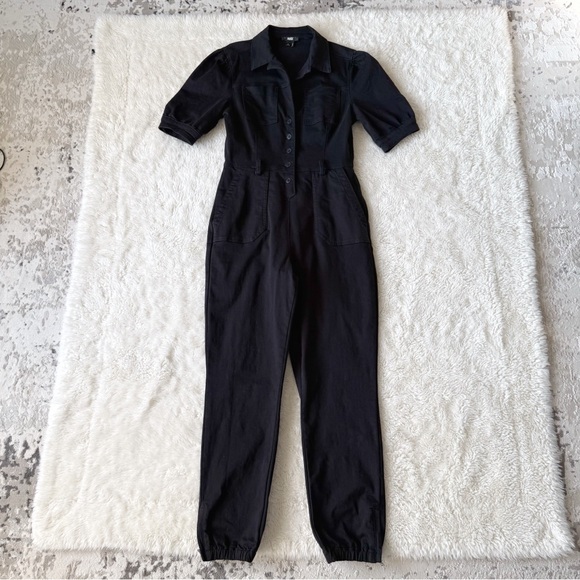 PAIGE Woman Black Stretch Denim Utility Jumpsuit US4 Preppy Boho Contemporary - Picture 4 of 11